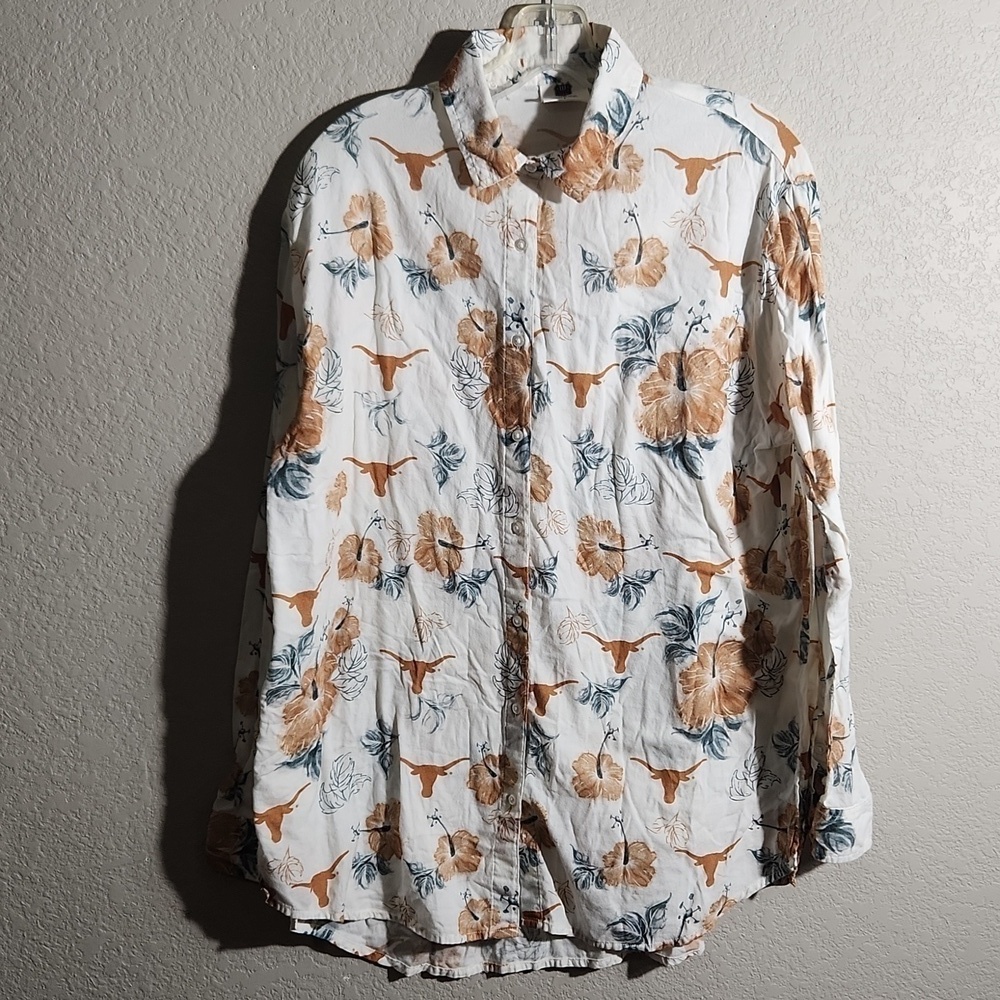 Wes And Willy Blouse Womens Size L UT Western Button Floral Longhorn Cotton